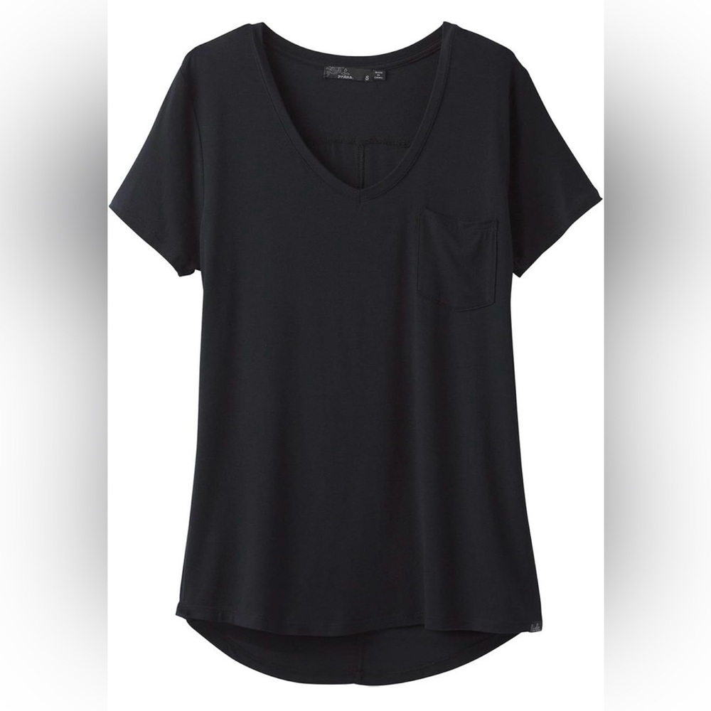 Prana Foundation V-Neck T-Shirt Top Black Size Small